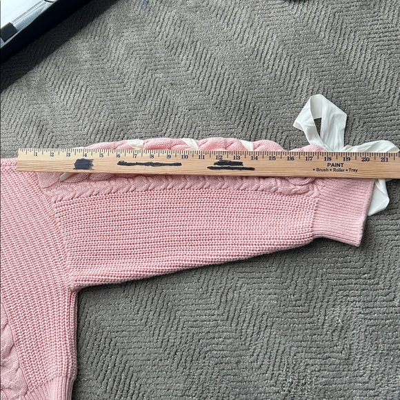 Altar'd State Millie Bow Sleeve Sweater Pink Cable Knit Ribbons Size Medium - Picture 11 of 11